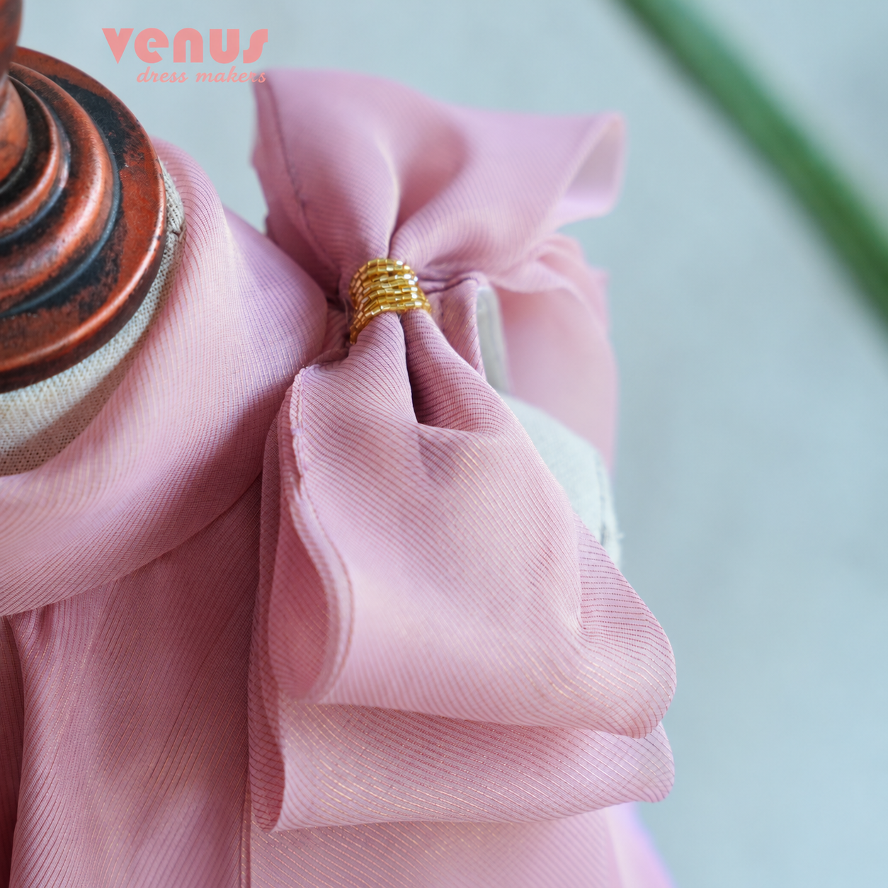 Pastel Pink Bow with Gold Detail